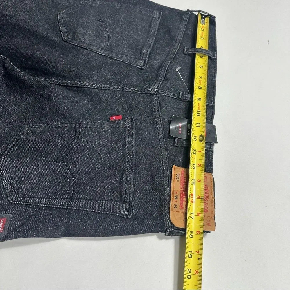 NWT Levi 501 Original Jeans Men 38x34 Faded Black Stretch Denim Button Fly
